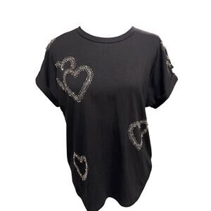 On 12th Black Rhinestone Heart Embellished Tee – Size M- NWT